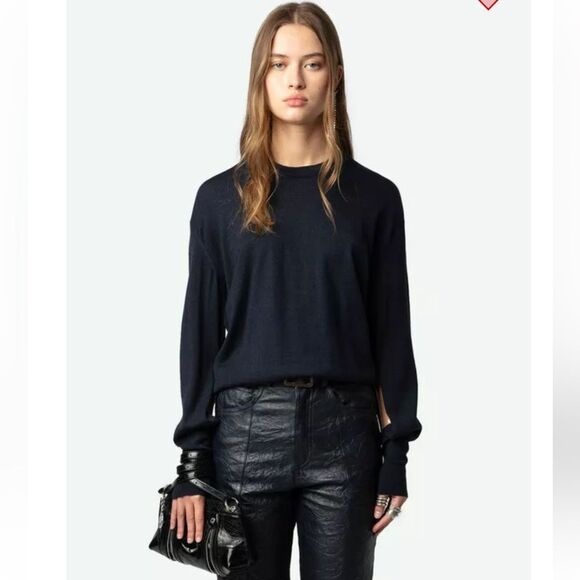 $298 Zadig & Voltaire Emmy We crew neck sweater New w Flaw Size Small Navy - Picture 1 of 10